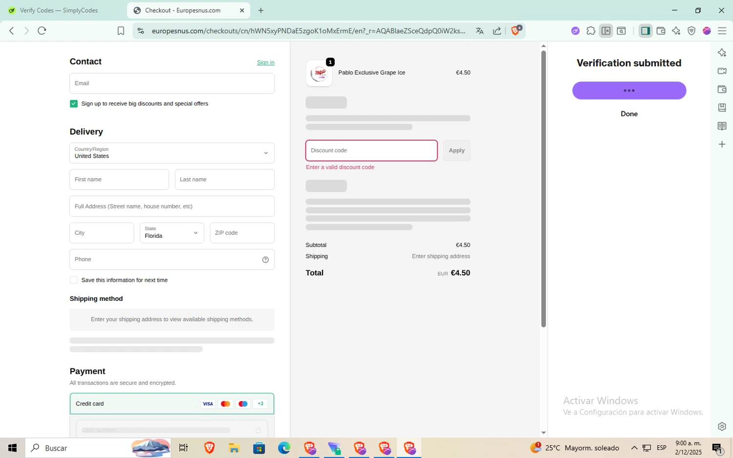 Panera Bread promo code screenshot showing code ORDERNOW applied at Panera Bread checkout page. Uploaded by SimplyCodes community member Jsjsjsjsjsjsjs on Dec 2, 2025