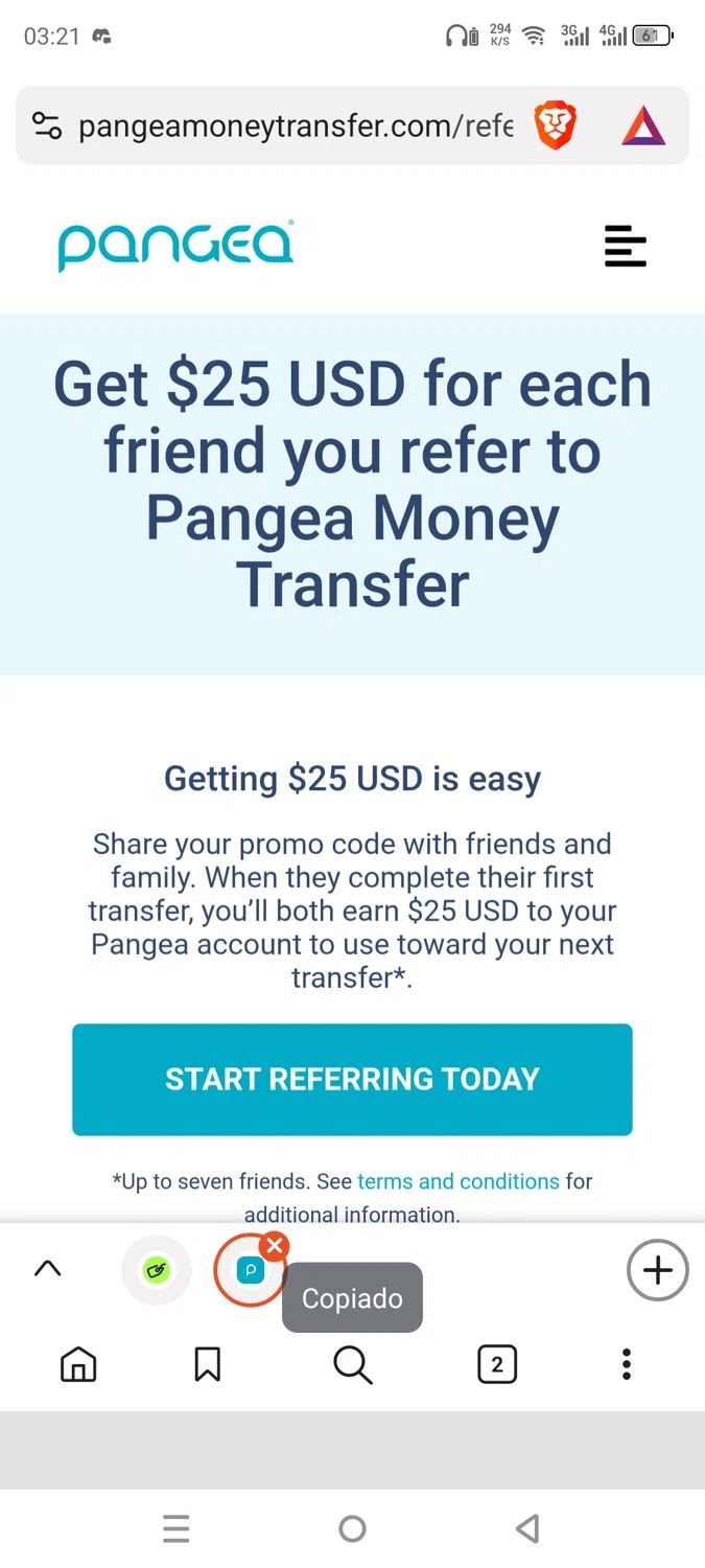 Pangea Money Transfer checkout page showing Pangea Money Transfer promo code box | Screenshot taken by SimplyCodes community member on Sep 3, 2025