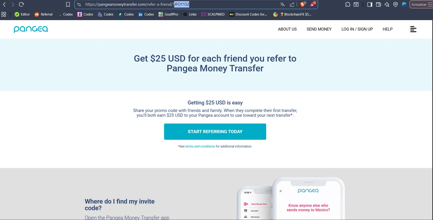 Pangea Money Transfer promo code screenshot showing code JFO1152 applied at Pangea Money Transfer checkout page. Uploaded by SimplyCodes community member BabaYaga on Dec 10, 2025