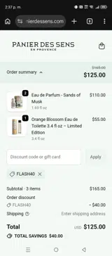 FLASH40 coupon verification screenshot