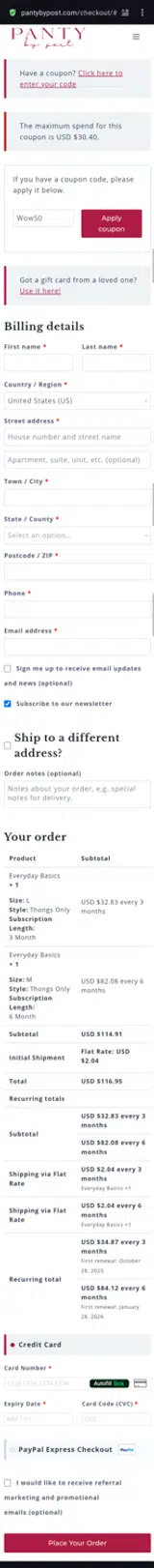 Wow50 coupon verification screenshot