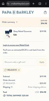 Papa & Barkley coupon verification screenshot