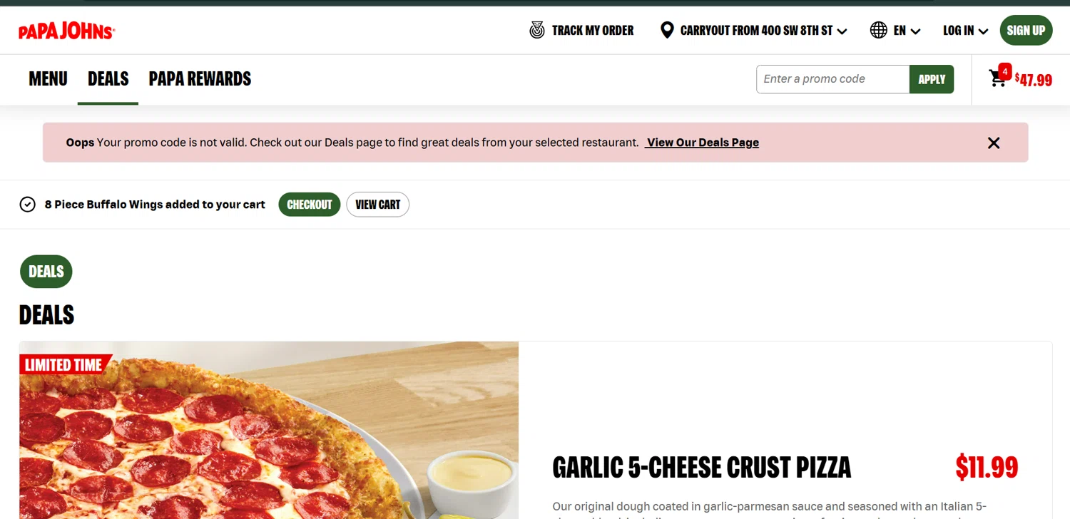 Papa John's promo code screenshot showing code APRIL40 applied at Papa John's checkout page. Uploaded by SimplyCodes community member Nohely on Aug 24, 2025