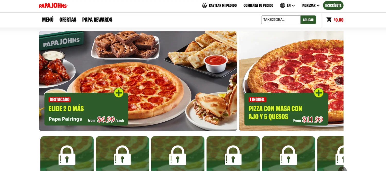 Papa John's promo code screenshot showing code TAKE25DEAL applied at Papa John's checkout page. Uploaded by SimplyCodes community member ELOIN777 on Aug 19, 2025