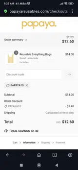 Papaya10 coupon verification screenshot