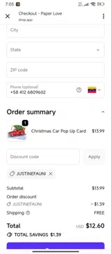 JUSTINEFAUNI coupon verification screenshot