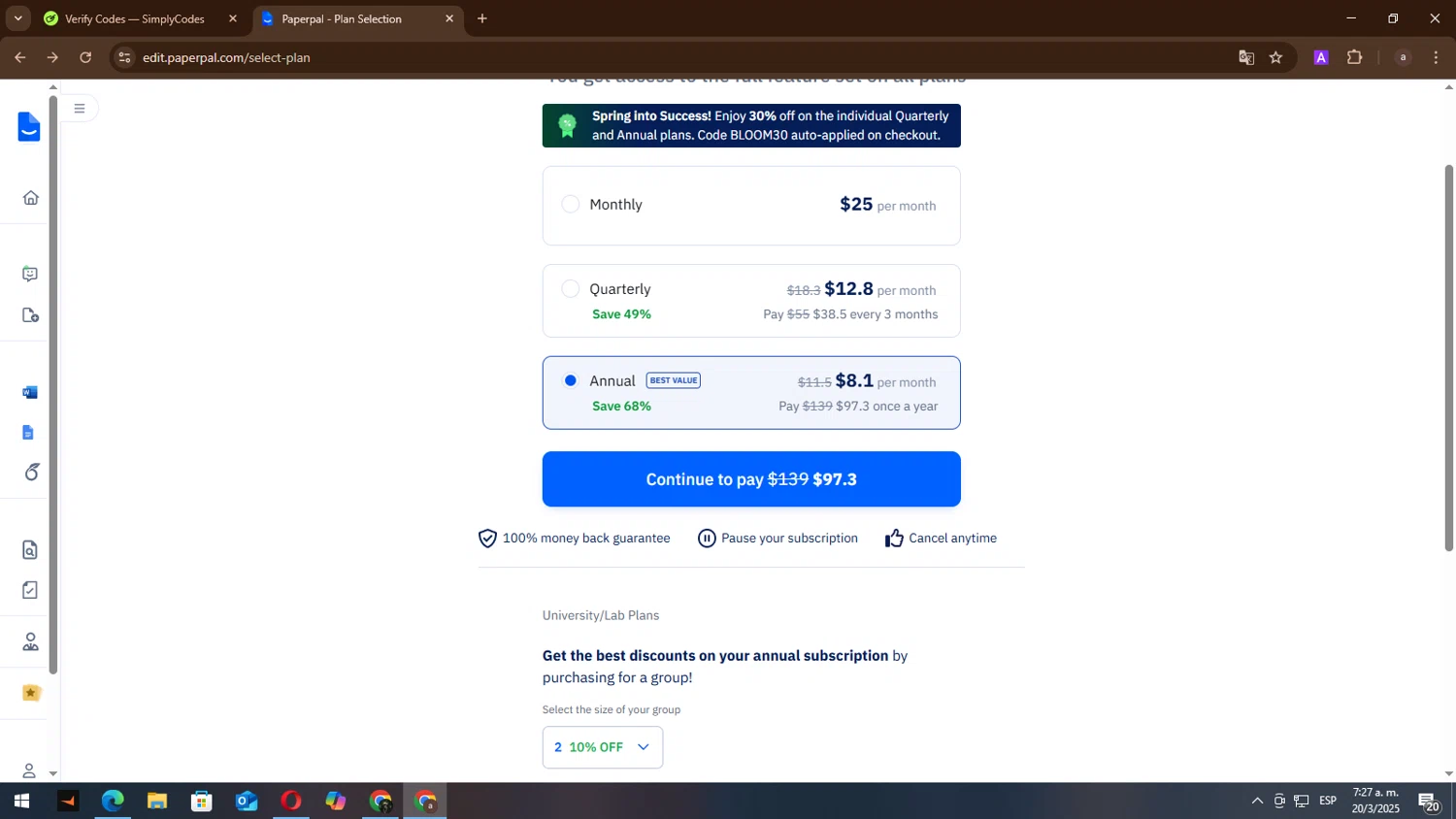 Paperpal discount code screenshot showing code NG30 applied at Paperpal checkout page. Uploaded by SimplyCodes community member lisandro on Mar 20, 2025