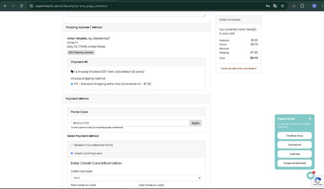 Papertrey Ink checkout page showing Papertrey Ink promo code box | Screenshot taken by SimplyCodes community member on Dec 6, 2024