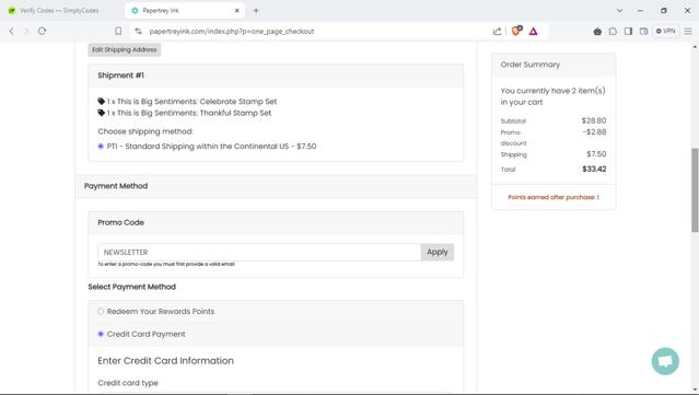 Papertrey Ink checkout page showing Papertrey Ink promo code box | Screenshot taken by SimplyCodes community member on Sep 2, 2024
