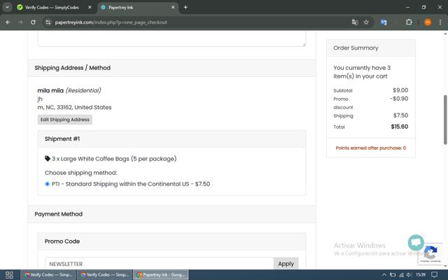 Papertrey Ink checkout page showing Papertrey Ink promo code box | Screenshot taken by SimplyCodes community member on Mar 17, 2025