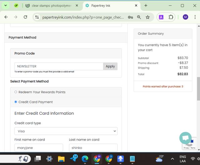 Papertrey Ink checkout page showing Papertrey Ink promo code box | Screenshot taken by SimplyCodes community member on Oct 1, 2024