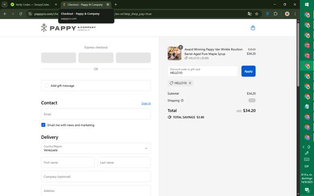Pappy & Company checkout page showing Pappy & Company promo code box | Screenshot taken by SimplyCodes community member on Sep 14, 2025