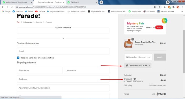 Parade checkout page showing Parade discount code box | Screenshot taken by SimplyCodes community member on Aug 17, 2021