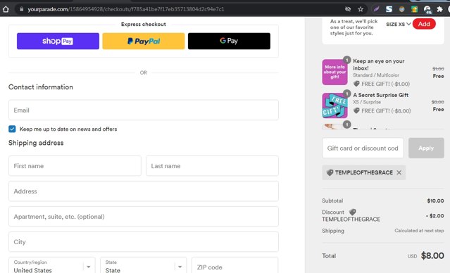 Parade checkout page showing Parade discount code box | Screenshot taken by SimplyCodes community member on Jul 19, 2021