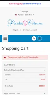 Love20 coupon verification screenshot