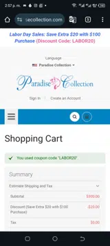 LABOR20 coupon verification screenshot