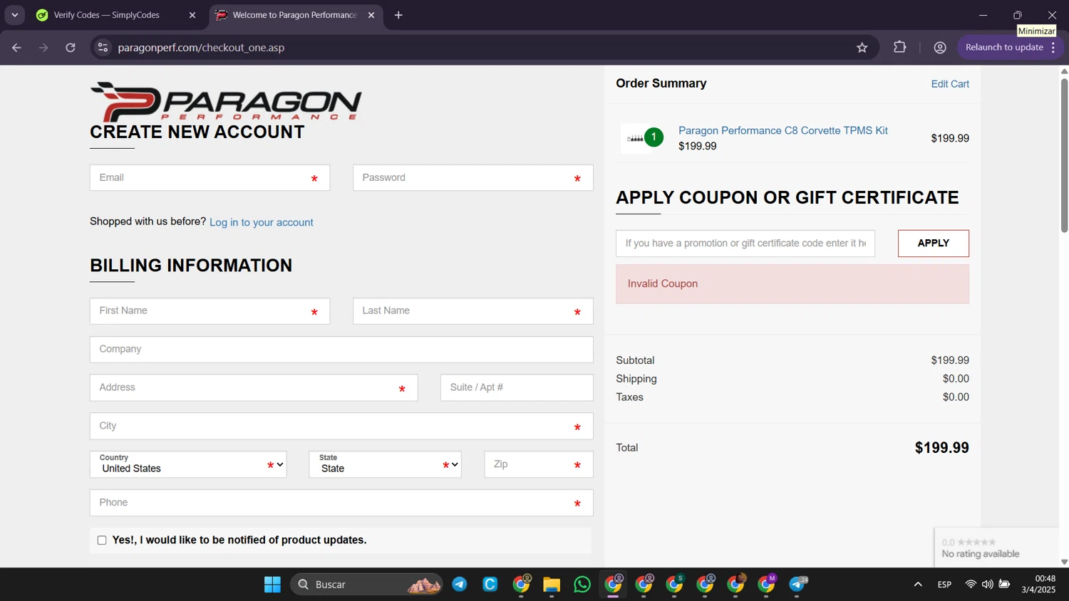Paragon Performance coupon code screenshot showing code WHEELS10 applied at Paragon Performance checkout page. Uploaded by SimplyCodes community member Puppet on Apr 3, 2025
