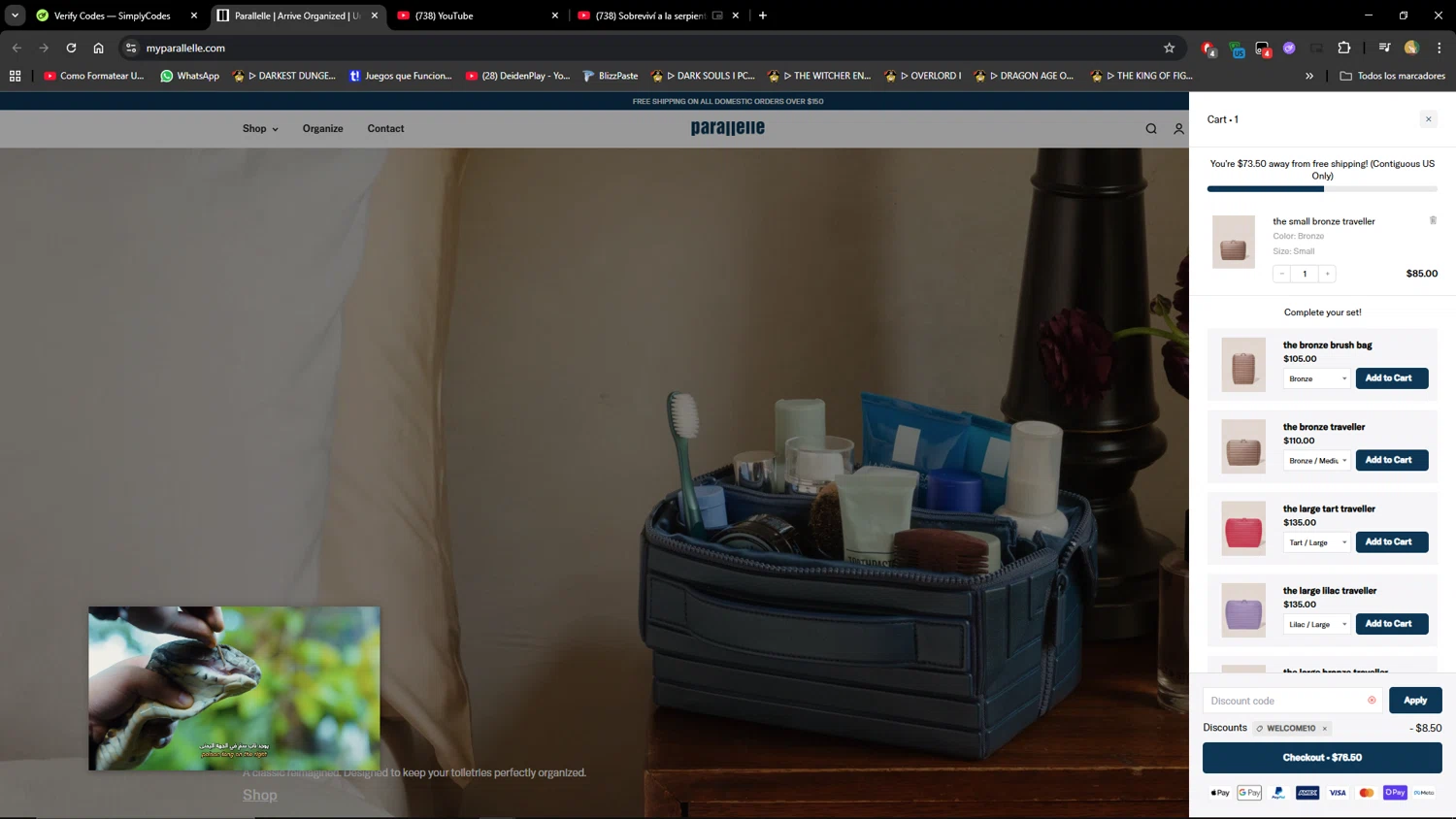 Parallelle discount code screenshot showing code WELCOME10 applied at Parallelle checkout page. Uploaded by SimplyCodes community member MiauMiau on Nov 9, 2025