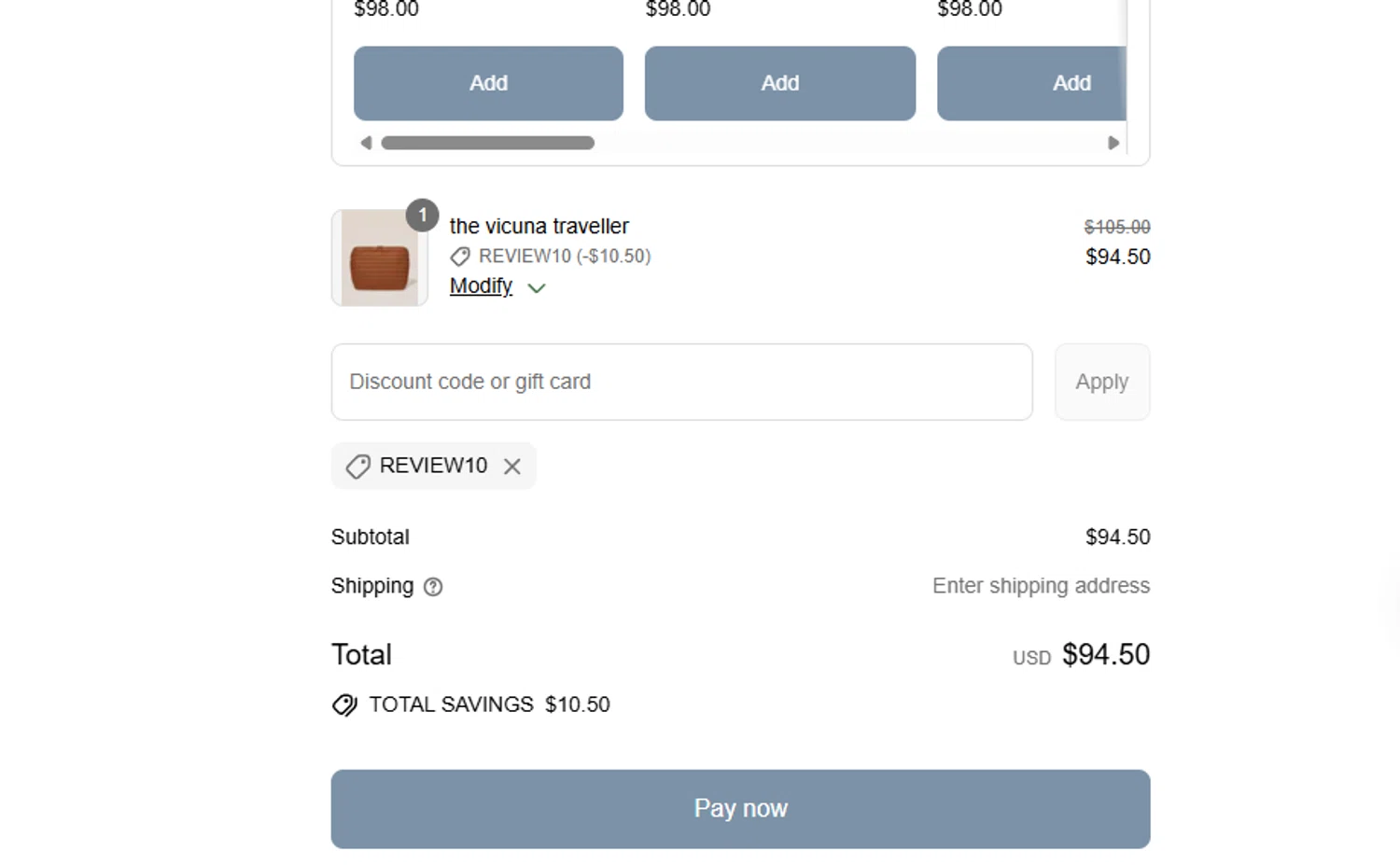 Parallelle discount code screenshot showing code REVIEW10 applied at Parallelle checkout page. Uploaded by SimplyCodes community member ashe1986 on Jul 22, 2025