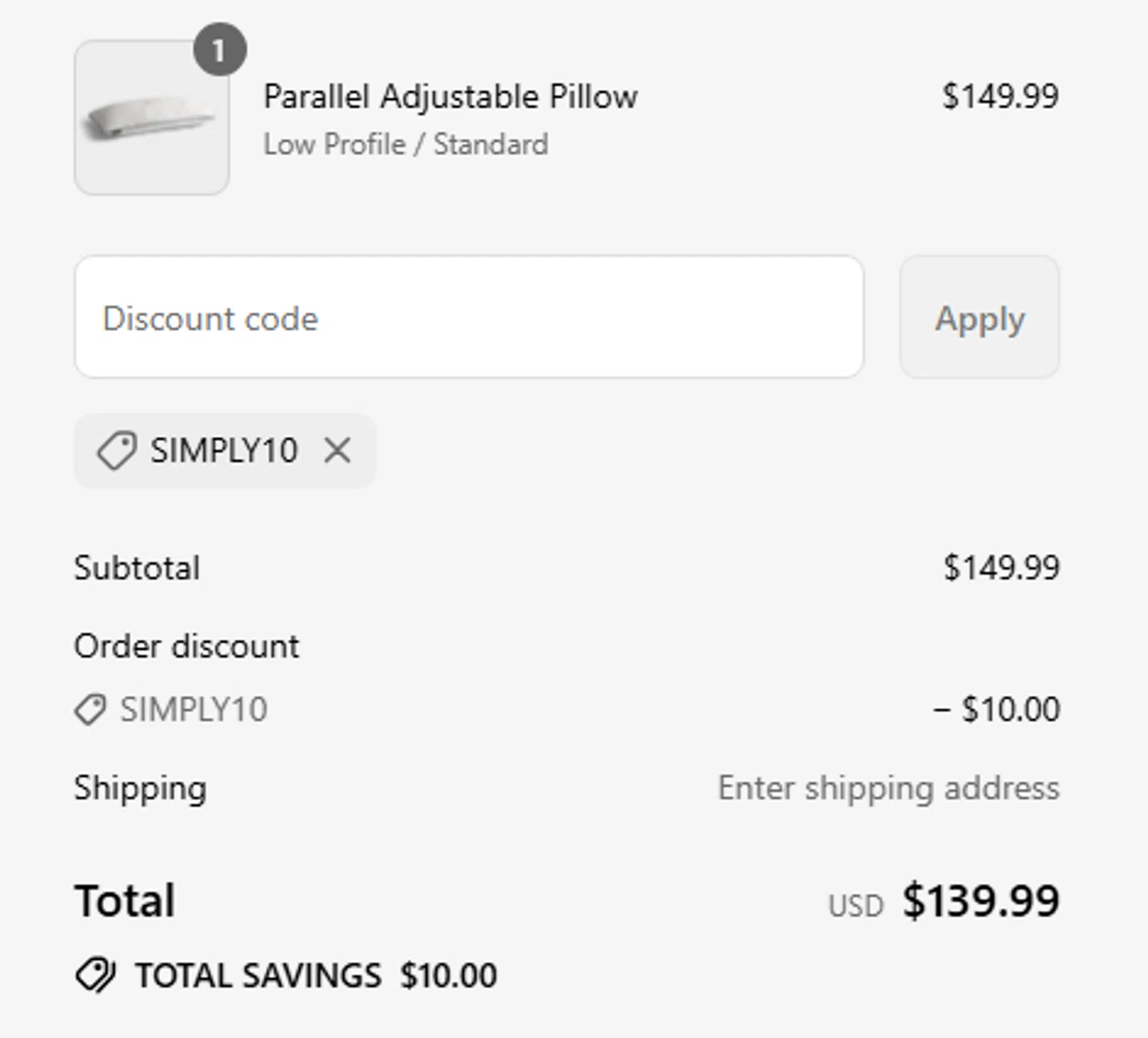 Parallel Sleep promo code screenshot showing code SIMPLY10 applied at Parallel Sleep checkout page. Uploaded by SimplyCodes community member Michoporsu on Jul 11, 2025