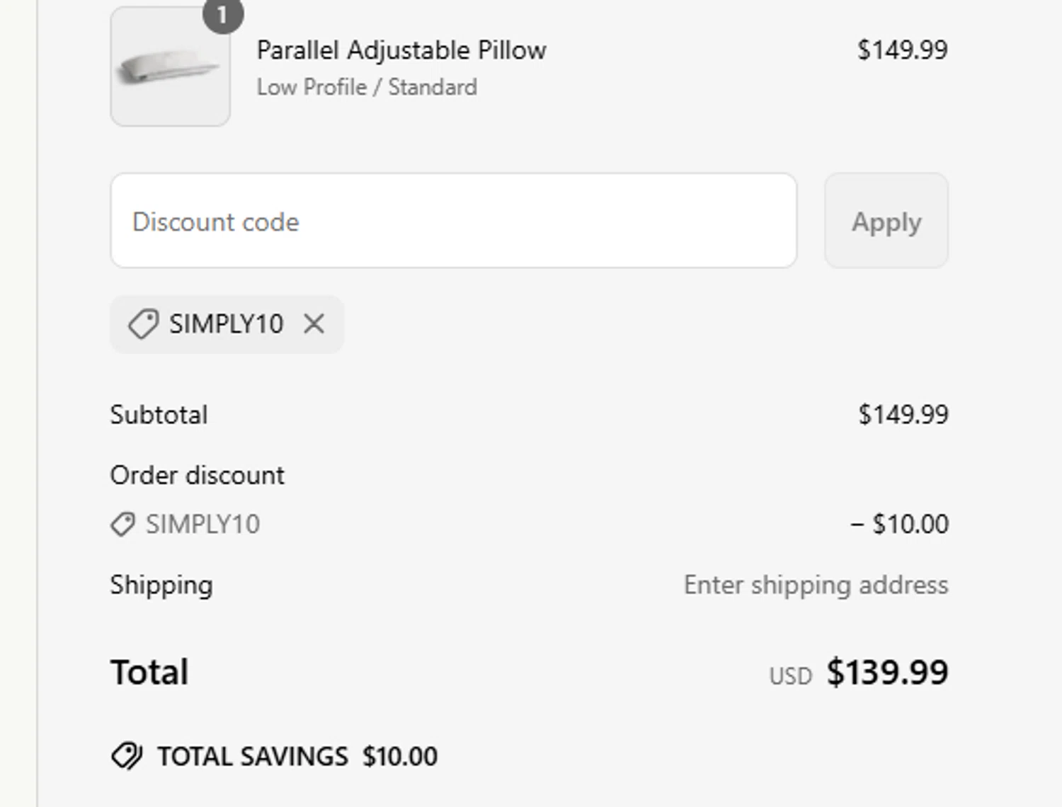Parallel Sleep promo code screenshot showing code SIMPLY10 applied at Parallel Sleep checkout page. Uploaded by SimplyCodes community member Renery17 on Jun 12, 2025