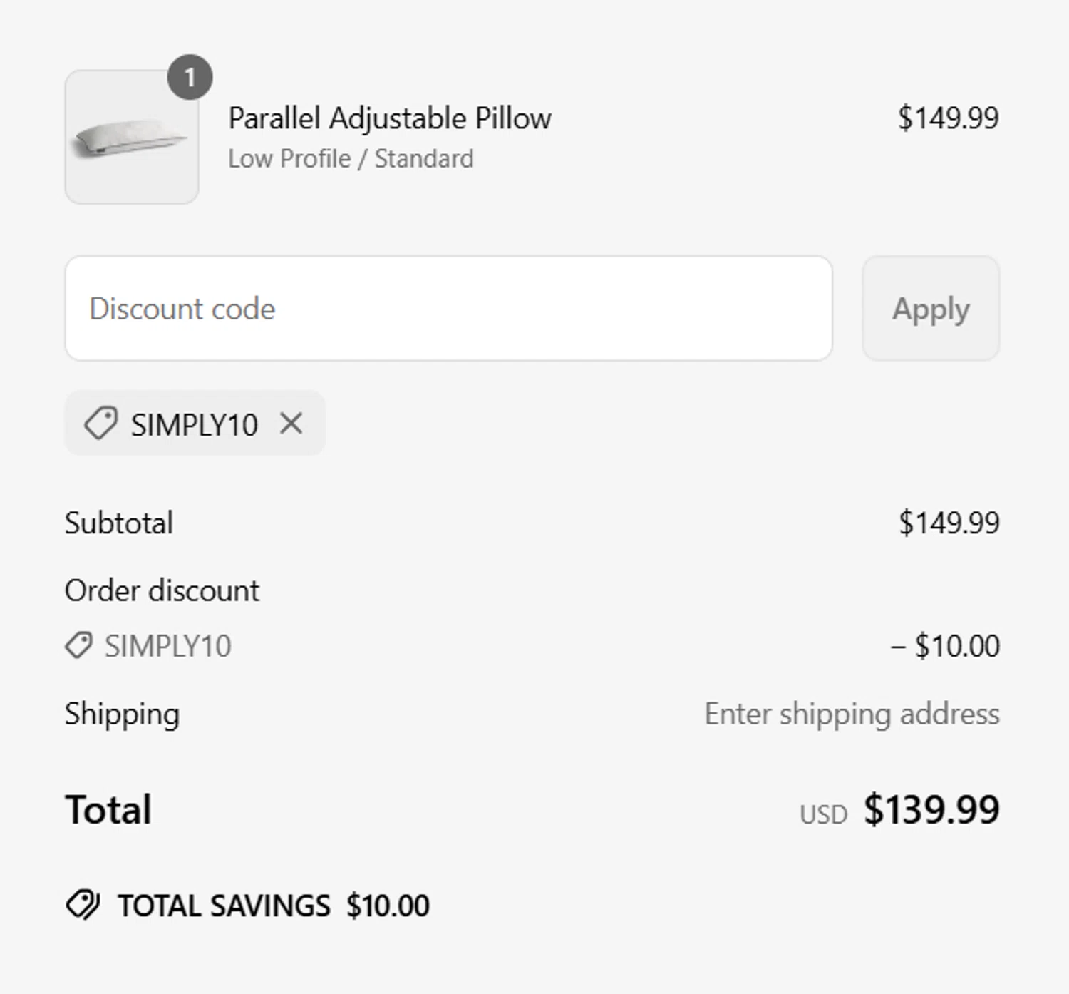 Parallel Sleep promo code screenshot showing code SIMPLY10 applied at Parallel Sleep checkout page. Uploaded by SimplyCodes community member Veigarwaton on May 14, 2025
