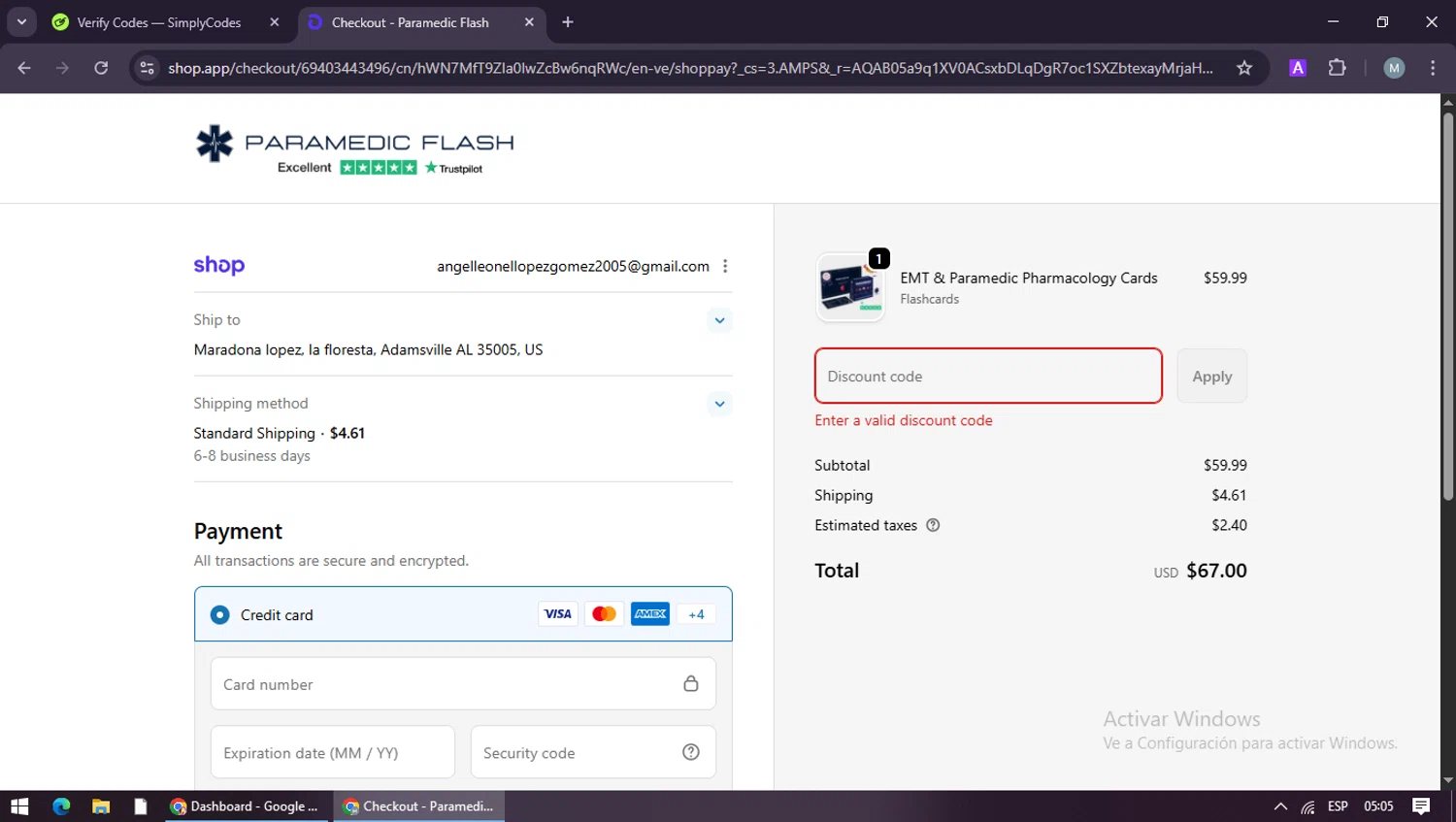 Paramedic Flash promo code screenshot showing code sebas60 applied at Paramedic Flash checkout page. Uploaded by SimplyCodes community member maraxo on Jan 8, 2026