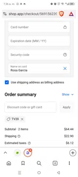 TV20 coupon verification screenshot
