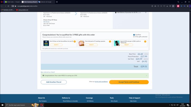 Parcel2Go checkout page showing Parcel2Go promo code box | Screenshot taken by SimplyCodes community member on Oct 9, 2024