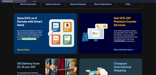 Parcel2Go checkout page showing Parcel2Go promo code box | Screenshot taken by SimplyCodes community member on Nov 4, 2024