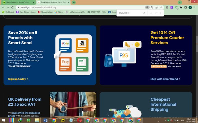 Parcel2Go checkout page showing Parcel2Go promo code box | Screenshot taken by SimplyCodes community member on Nov 4, 2024