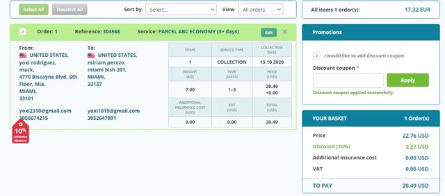 ParcelABC checkout page showing ParcelABC discount code box | Screenshot taken by SimplyCodes community member on Oct 12, 2020
