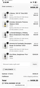WELCOME10 coupon verification screenshot