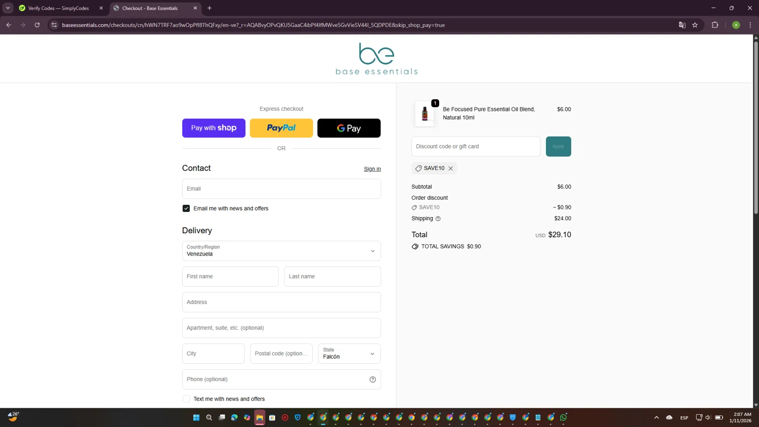 Parcil Safety checkout page showing Parcil Safety discount code box | Screenshot taken by SimplyCodes community member on Jan 11, 2026