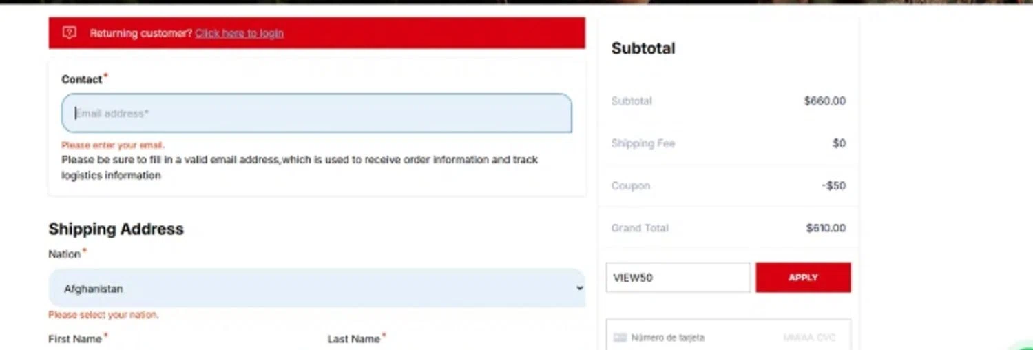 PARD coupon code screenshot showing code VIEW50 applied at PARD checkout page. Uploaded by SimplyCodes community member BudgetPro6018 on Nov 28, 2025