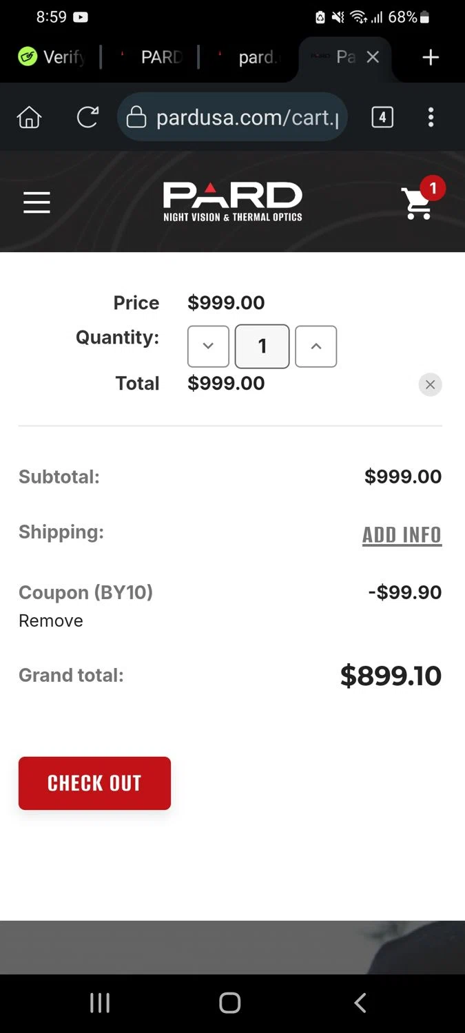 PARD coupon code screenshot showing code by10 applied at PARD checkout page. Uploaded by SimplyCodes community member Carolisea on Nov 16, 2025