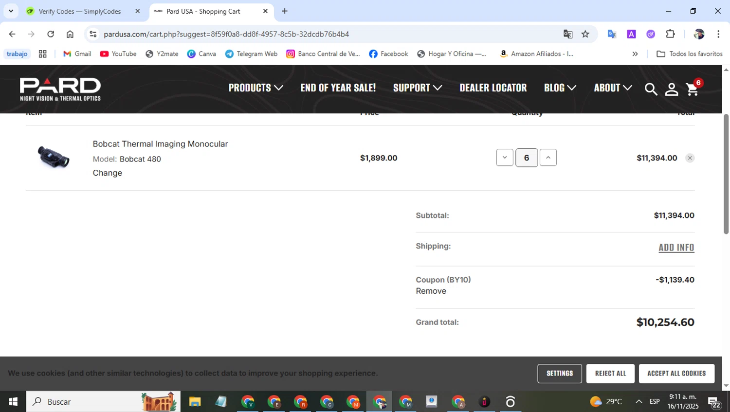 PARD coupon code screenshot showing code by10 applied at PARD checkout page. Uploaded by SimplyCodes community member alfredohernandez on Nov 16, 2025