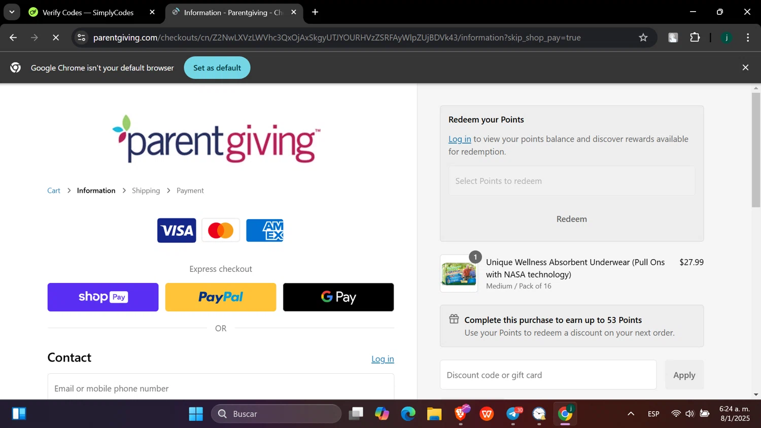 Parentgiving promo code screenshot showing code PGFALL applied at Parentgiving checkout page. Uploaded by SimplyCodes community member hanzell03 on Jan 8, 2025