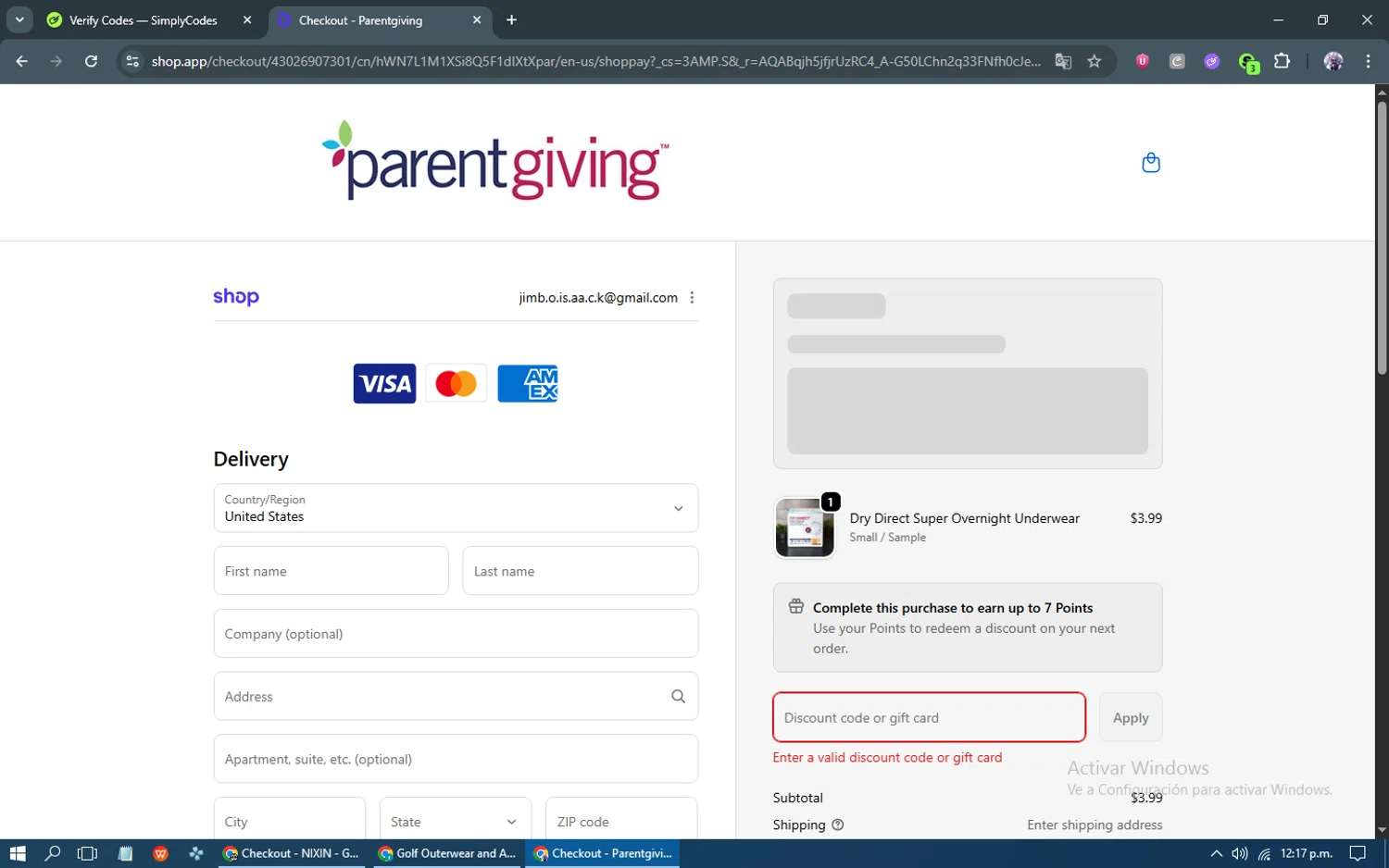 Parentgiving promo code screenshot showing code PGFALL applied at Parentgiving checkout page. Uploaded by SimplyCodes community member kakarotto on Jan 7, 2026