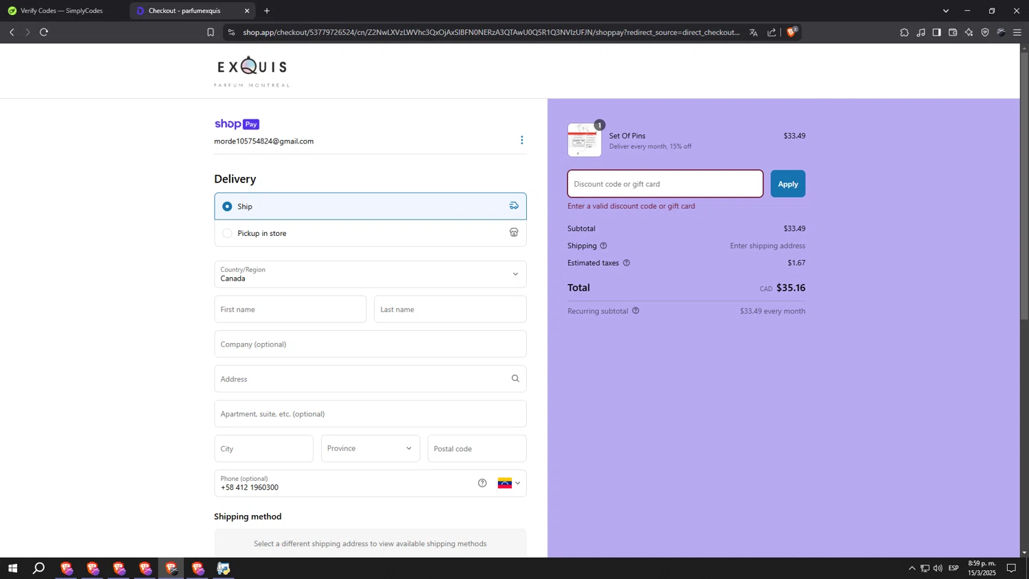 Parfum Exquis discount code screenshot showing code BESTDAD10 applied at Parfum Exquis checkout page. Uploaded by SimplyCodes community member sssssssssssssssssss on Mar 16, 2025