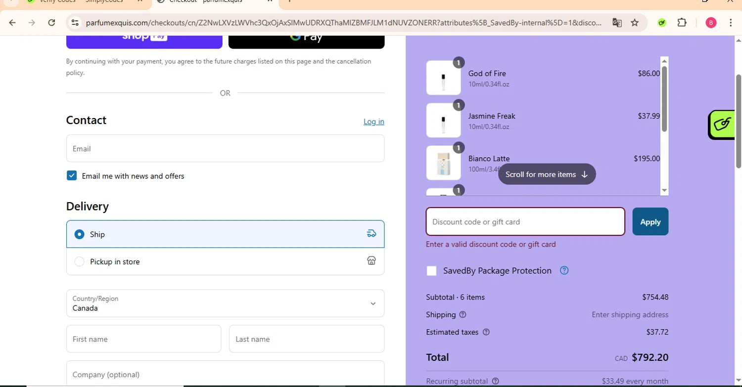Parfum Exquis discount code screenshot showing code BESTDAD10 applied at Parfum Exquis checkout page. Uploaded by SimplyCodes community member LuckyPhoenix2144 on Apr 17, 2025