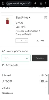 Parfums Vintage coupon verification screenshot