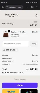 BIRTHDAY15 coupon verification screenshot