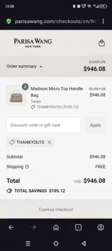 THANKYOU10 coupon verification screenshot