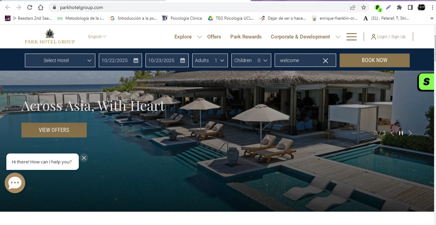 Park Hotel Hong Kong promo code screenshot showing code welcome applied at Park Hotel Hong Kong checkout page. Uploaded by SimplyCodes community member leidycamacaro on Oct 22, 2025