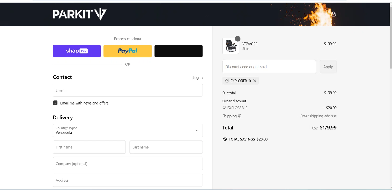 PARKIT Movement promo code screenshot showing code EXPLORER10 applied at PARKIT Movement checkout page. Uploaded by SimplyCodes community member Ladybug on Feb 21, 2025