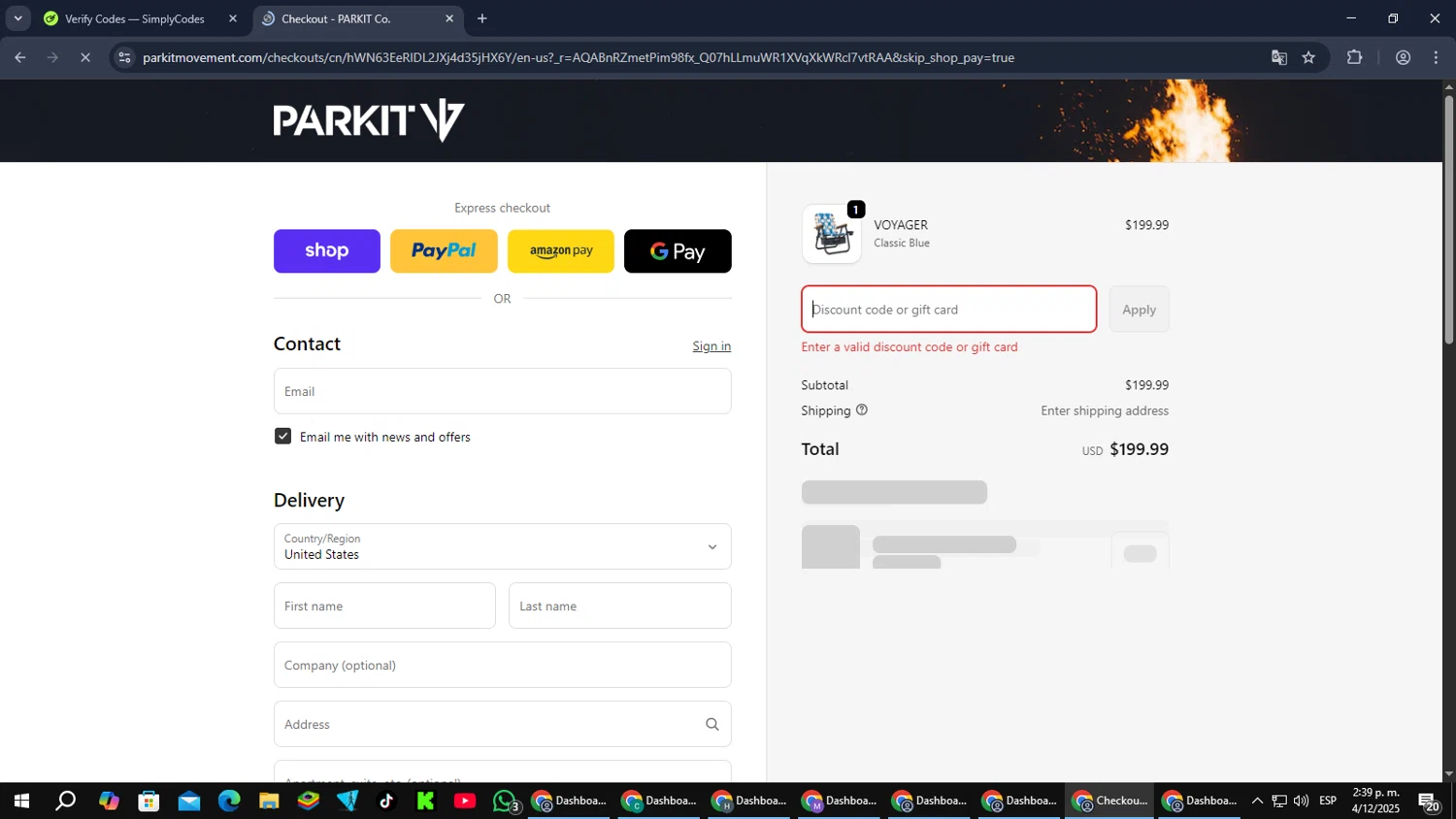 PARKIT Movement promo code screenshot showing code FAMILY-PACK applied at PARKIT Movement checkout page. Uploaded by SimplyCodes community member RebateCaptain6440 on Dec 4, 2025