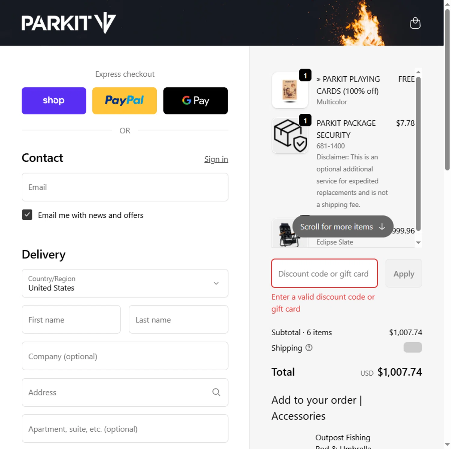 PARKIT Movement promo code screenshot showing code ECLIPSE-COMBO applied at PARKIT Movement checkout page. Uploaded by SimplyCodes community member Beaaalmera on Dec 4, 2025