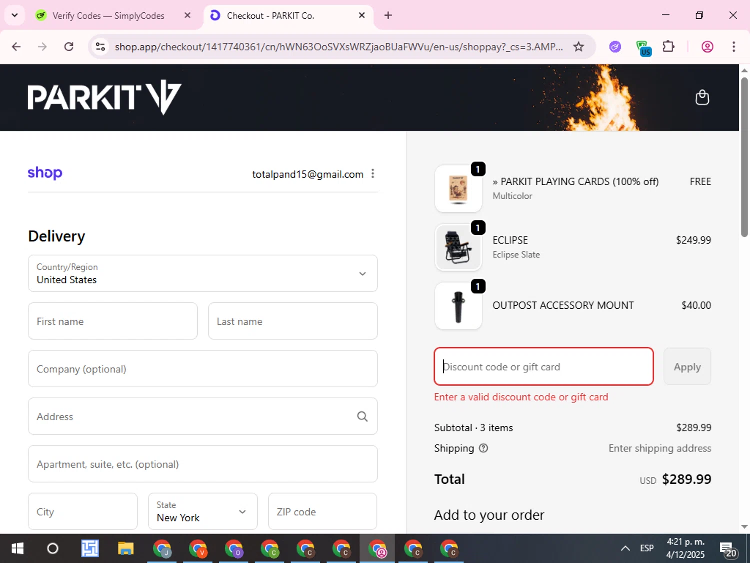 PARKIT Movement promo code screenshot showing code ECLIPSE-COMBO applied at PARKIT Movement checkout page. Uploaded by SimplyCodes community member QuestCurator1644 on Dec 4, 2025