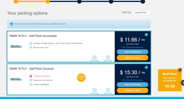Park 'N Fly checkout page showing Park 'N Fly promo code box | Screenshot taken by SimplyCodes community member on Feb 10, 2024
